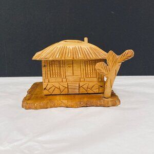 Vintage Hand Crafted Wood Art Tiki Coin Bank